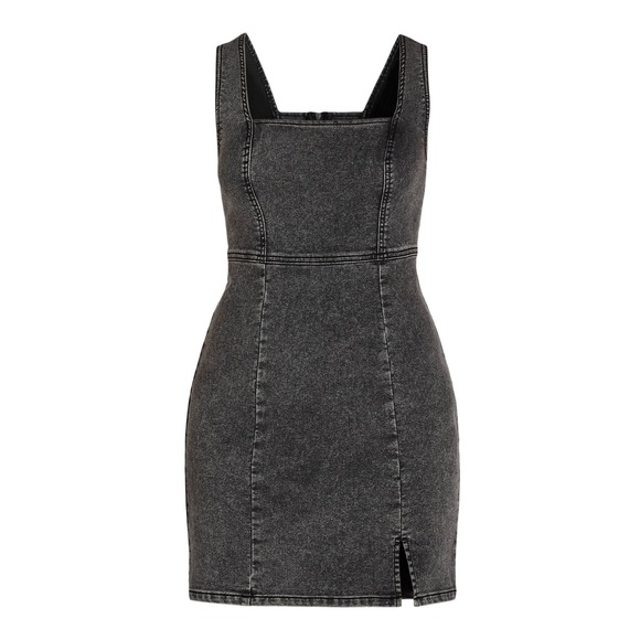 No Boundaries Dresses & Skirts - No Boundaries Womens Dress Size S Grey Wash‎ Denim Square Neck Pinafore Mini